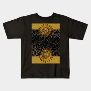 ANIMAL PRINT CHEETAH BLACK AND GOLD PATTERN Kids T-Shirt